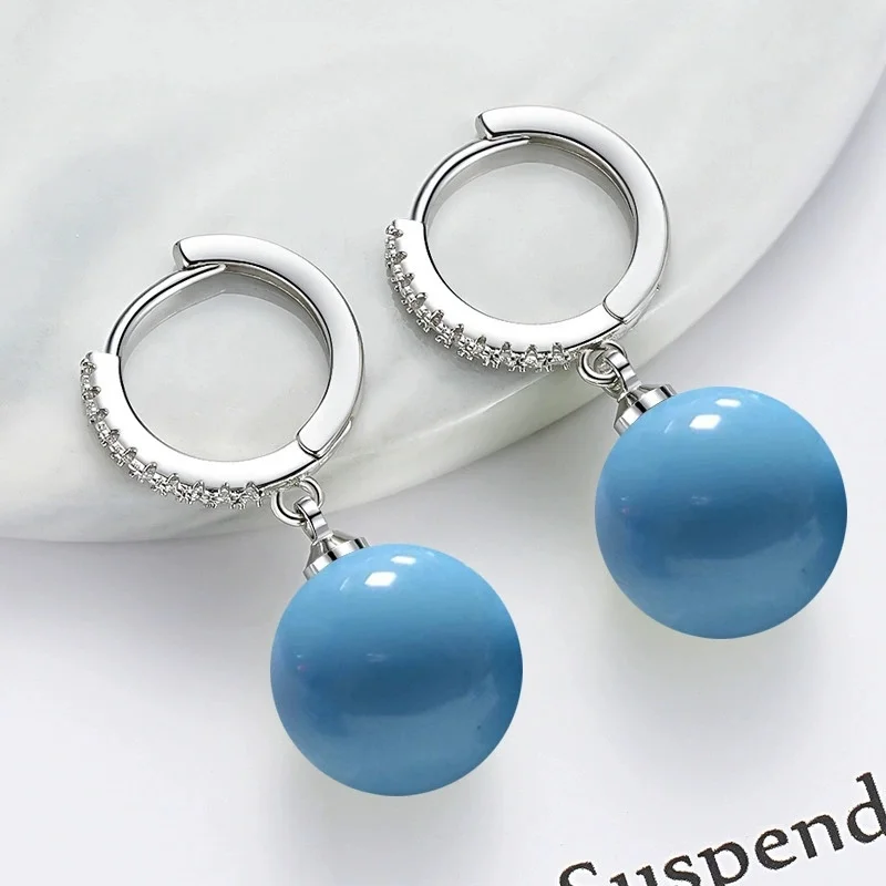

Somali - Wholesale Design Korean Sky Blue 12MM Pearl 18K Gold 925 Sterling Silver Women's Stud Earrings Jewelry Gift