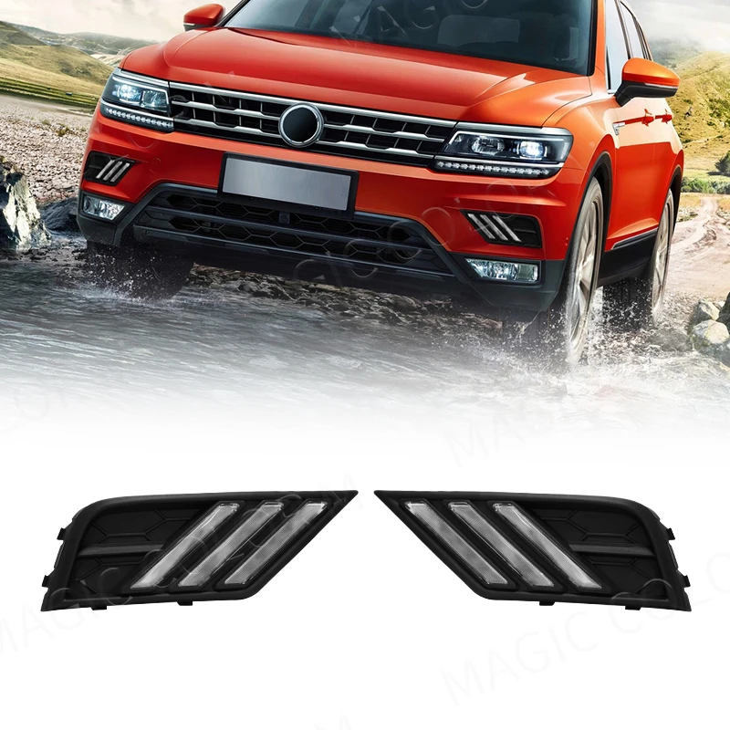 

Для VW Volkswagen Tiguan 2017 2018 2019 автомобильная лампа для дневного света дневная Рабочая лампа дневные ходовые огни DRL с указателем поворота двойной белый желтый бампер 12 В