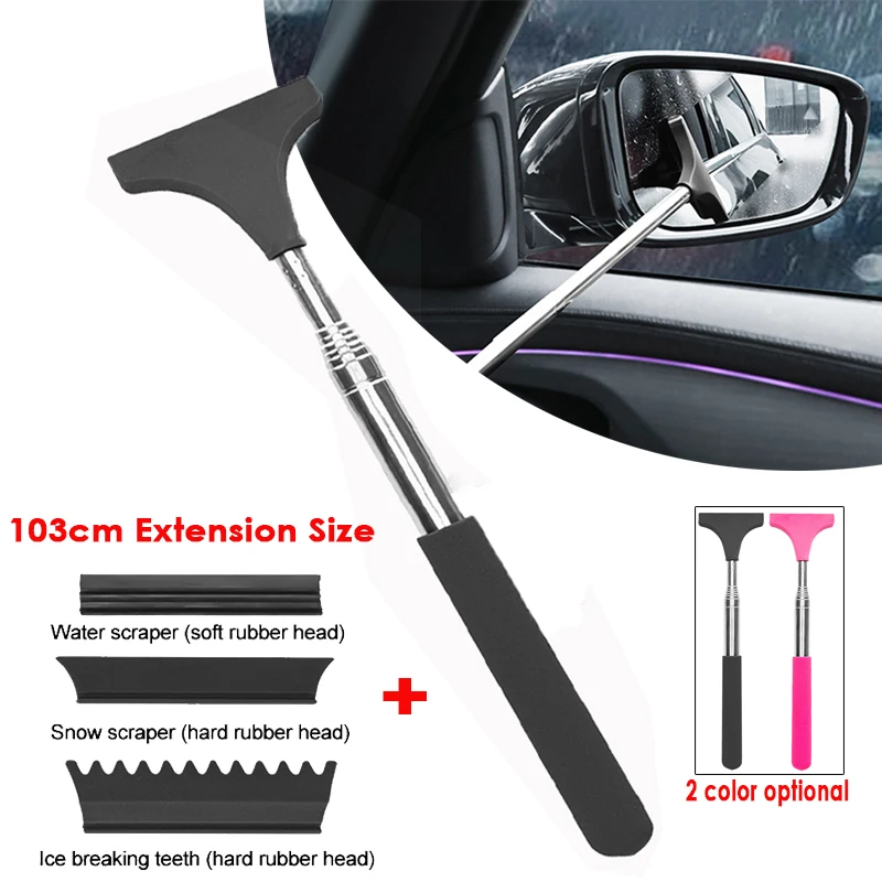 Car Rearview Mirror Wiper Stainless Steel Telescopic Retractable Layered Brush Head Window Wash Cleaning Brush Handheld Wiper