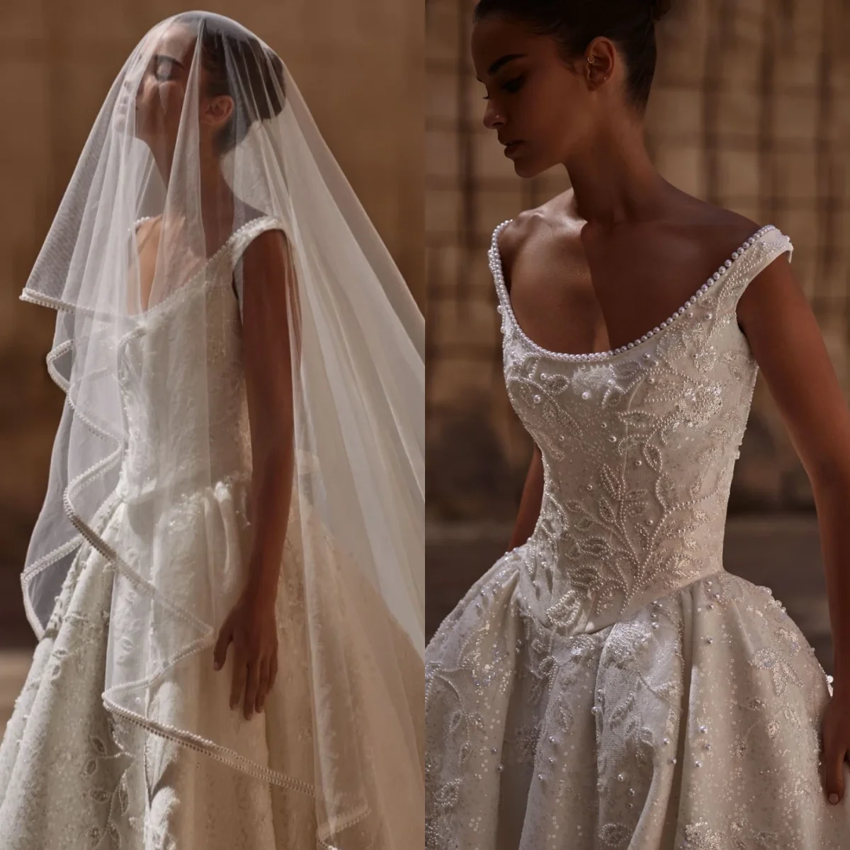 

Classic A Line Women Wedding Dress Scoop Neck Sleeveless Bridal Gowns Sequins Pearls Beaded Sweep Train Dress Custom Made