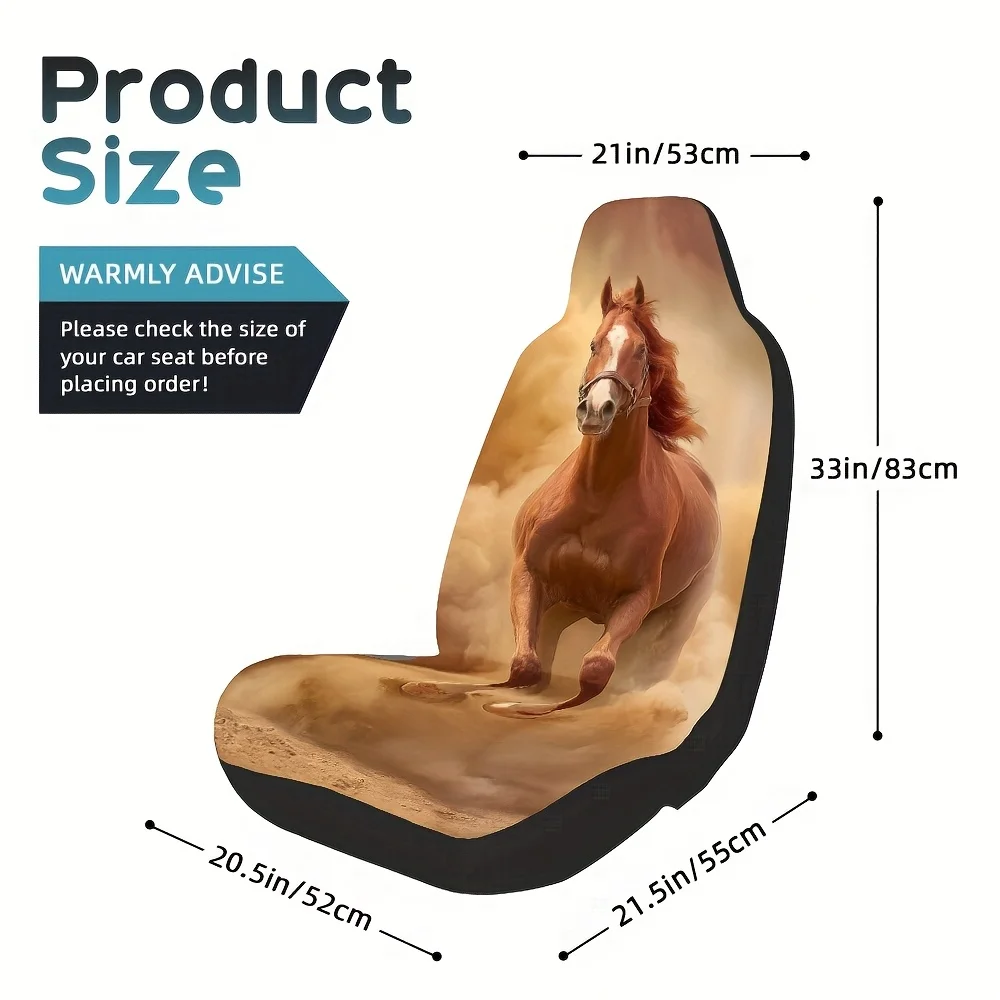 Set Of 2, Stylish Horse Design Desert Print Front Seat Protectors, Perfect Gift For Car Owners, Easy To Take Off And For Clean F