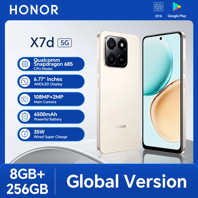【Brand+】Global Version HONOR X7d 8GB+256GB Smartphone 6.77'' 120Hz TFTLCD Screen 108M Main camera 6500mAh 35W Supercharge
