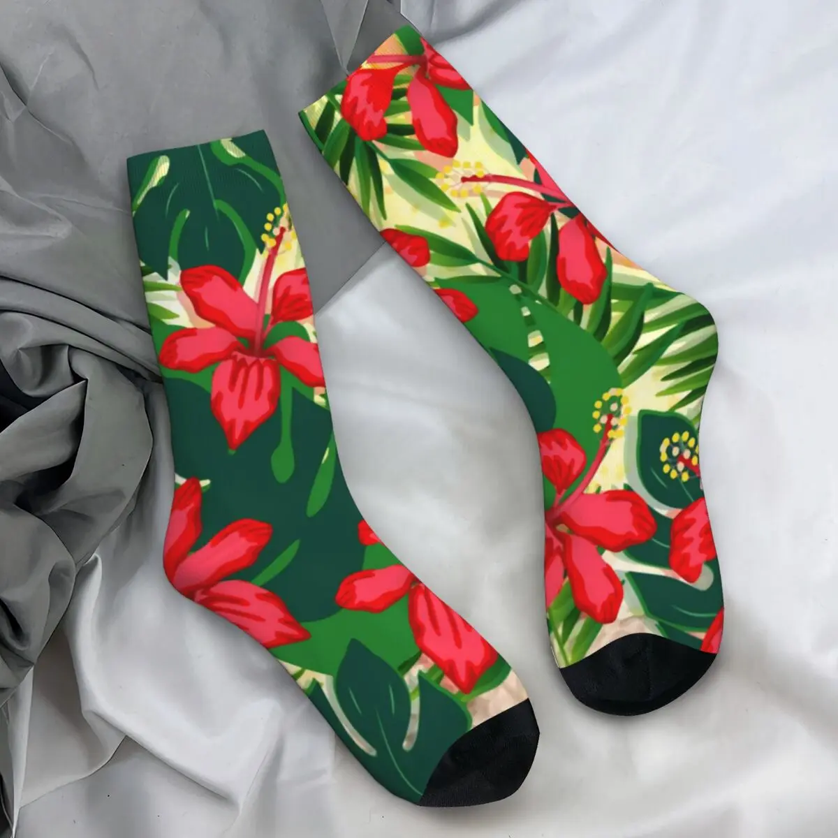 Tropical Flower Socks Funky Floral Art Leisure Stockings Men Warm Soft Skateboard Socks Winter Design Anti Skid Socks