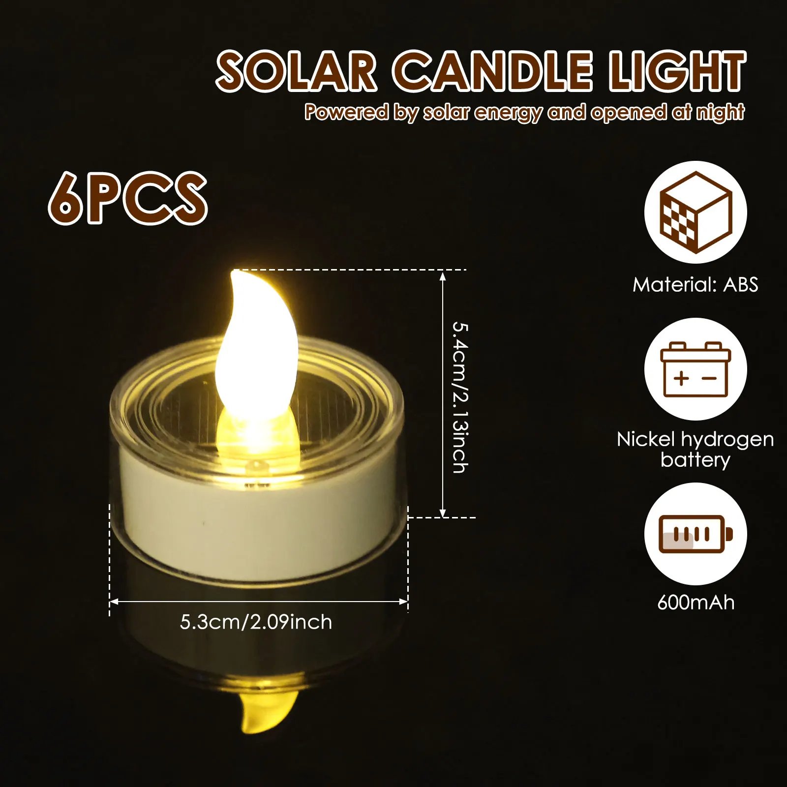 6Pcs Solar Candle Light LED Tea Light Outdoor Waterproof Flameless Flickering Garden Party Lighting Indoor Decor Mood Lighting