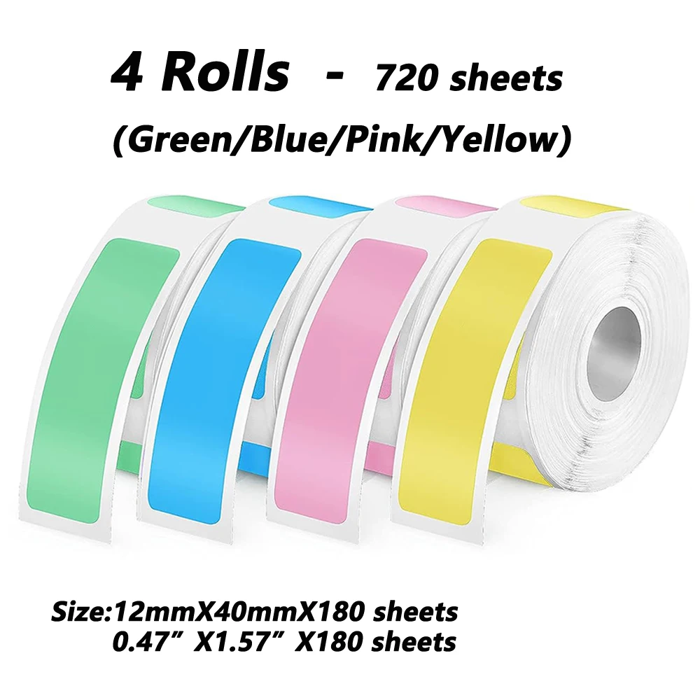 4 Rollen für Phomemo Klebeetiketten für D30 Tragbaren Thermodrucker, 0,47 X 1,57 Zoll (12 X 40 mm) 180 Etiketten/Rolle Farbe P11 P1 – Detail 6
