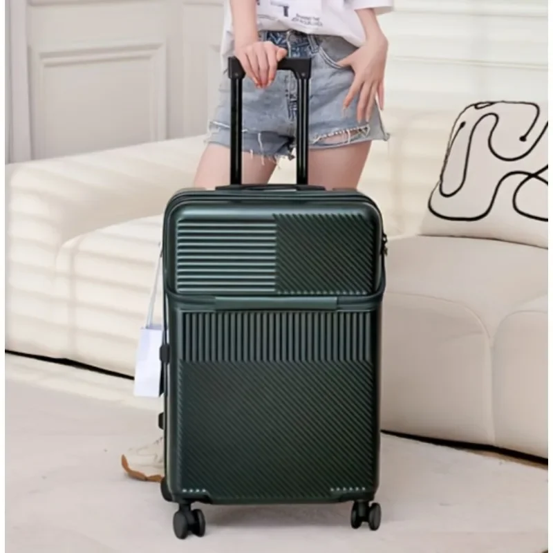 New Front Opening Luggage with Password Lock, Travel Function, and Daily Use-Suitable for Airline Check-in with Cup Holder