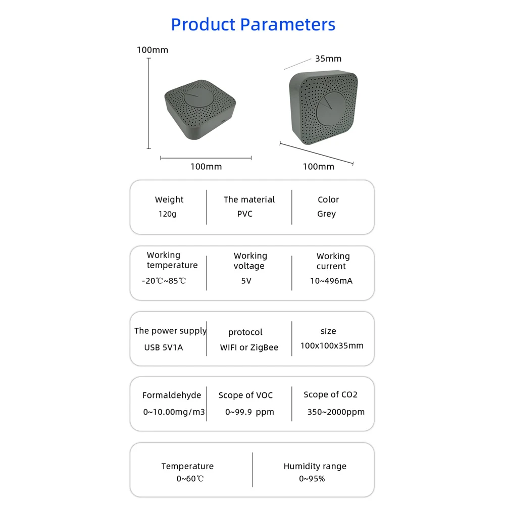 Tuya WiFi/Zigbee Intelligent Air Quality Monitor 5-in-1 Air Housekeeper Temperature/Humidity Detector Support Remote APP Control