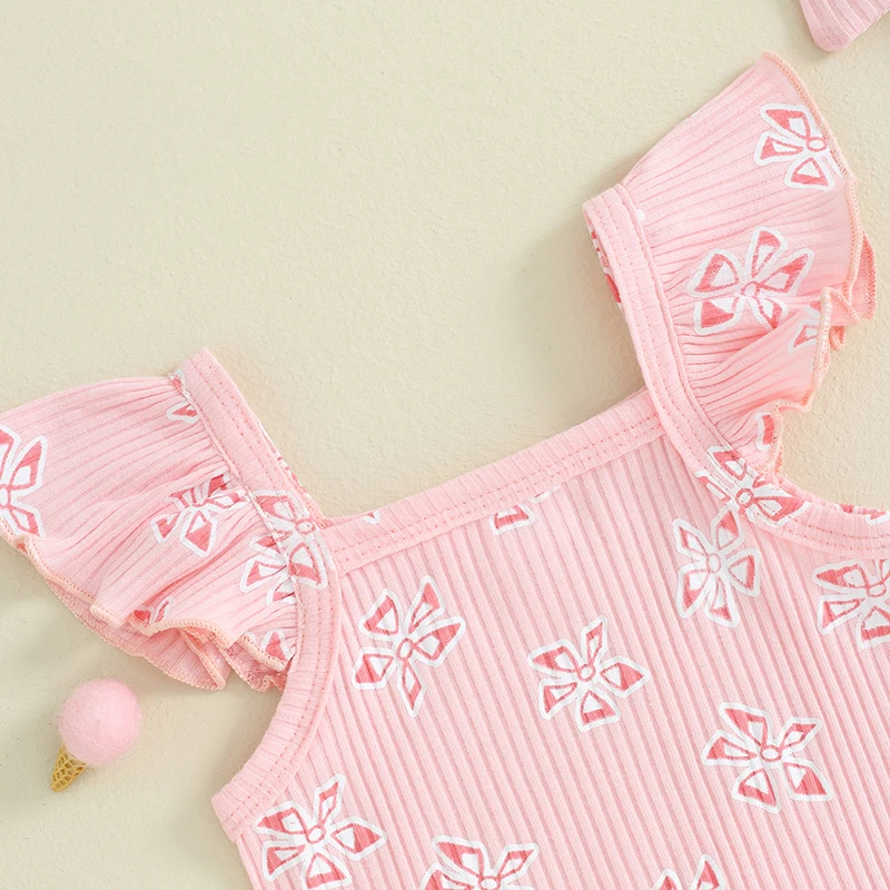 

Newborn Baby Girl Summer Shorts Set Pink Floral Ribbed Ruffle Sleeveless Romper Bloomers Headband Infant Clothes Outfits 3Pcs