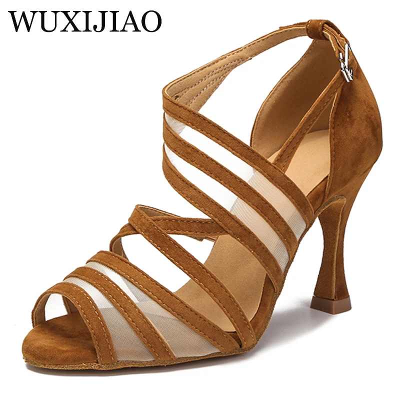 WUXIJIAO-zapatos de baile latino de ante para niña, sandalias rojas para baile de tango y salsa, calzado deportivo para interiores