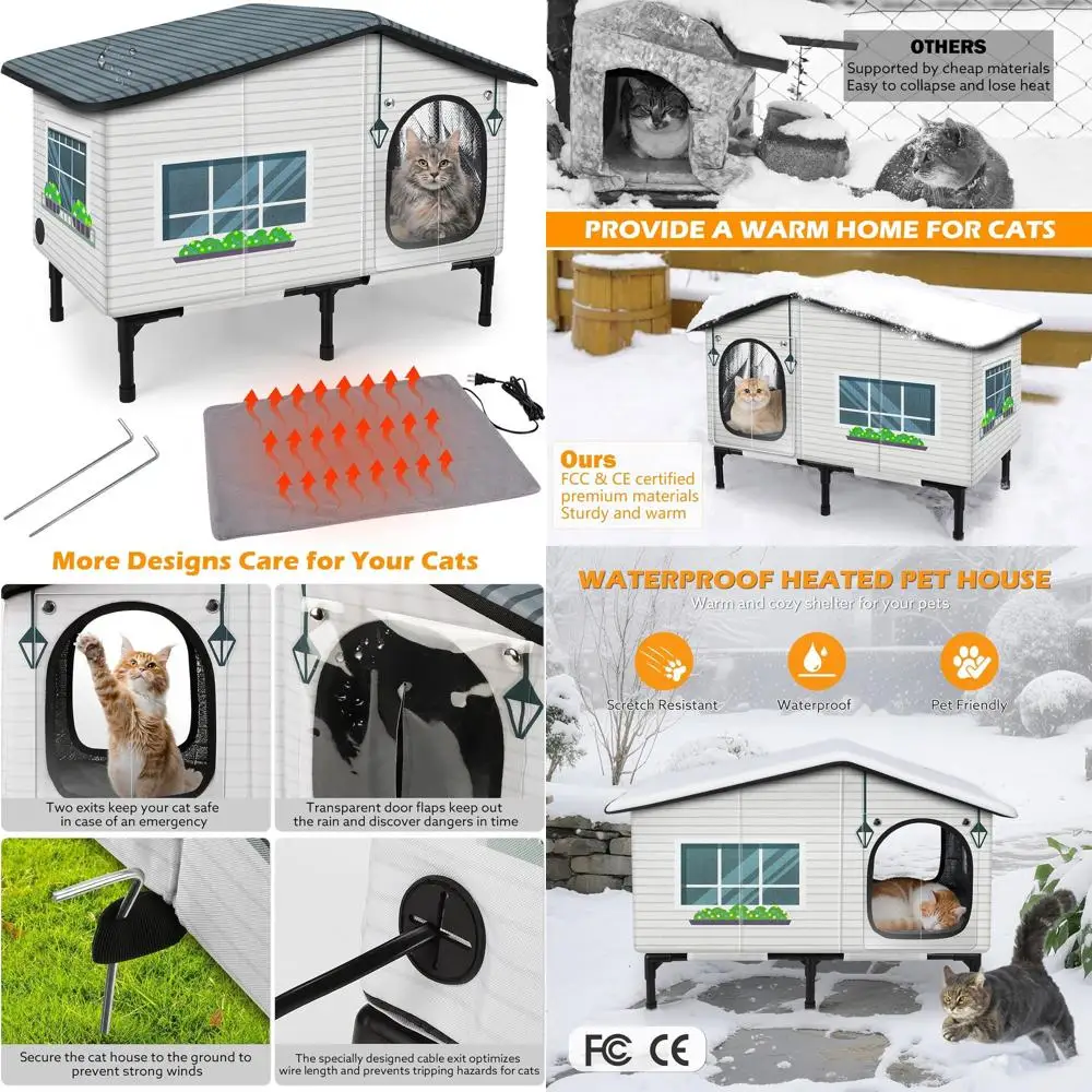 

Insulated Outdoor Cat Shelter with Heated Pad for Winter Protection
