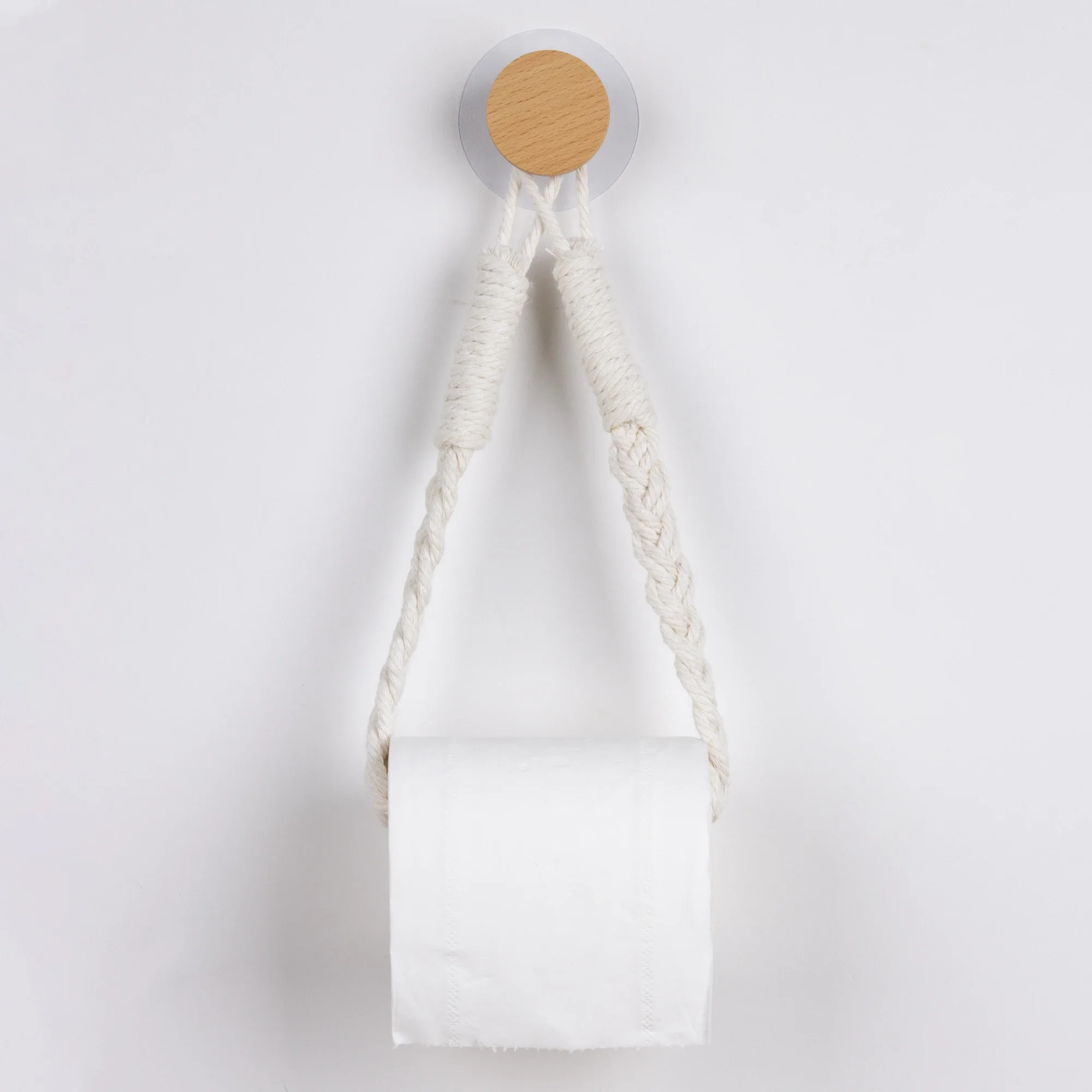 Nail-free Woven hemp rope Paper Towel Holders Rack Bathroom Towel Hook Toilet Paper Holder Towel Rack Beige Hemp Color