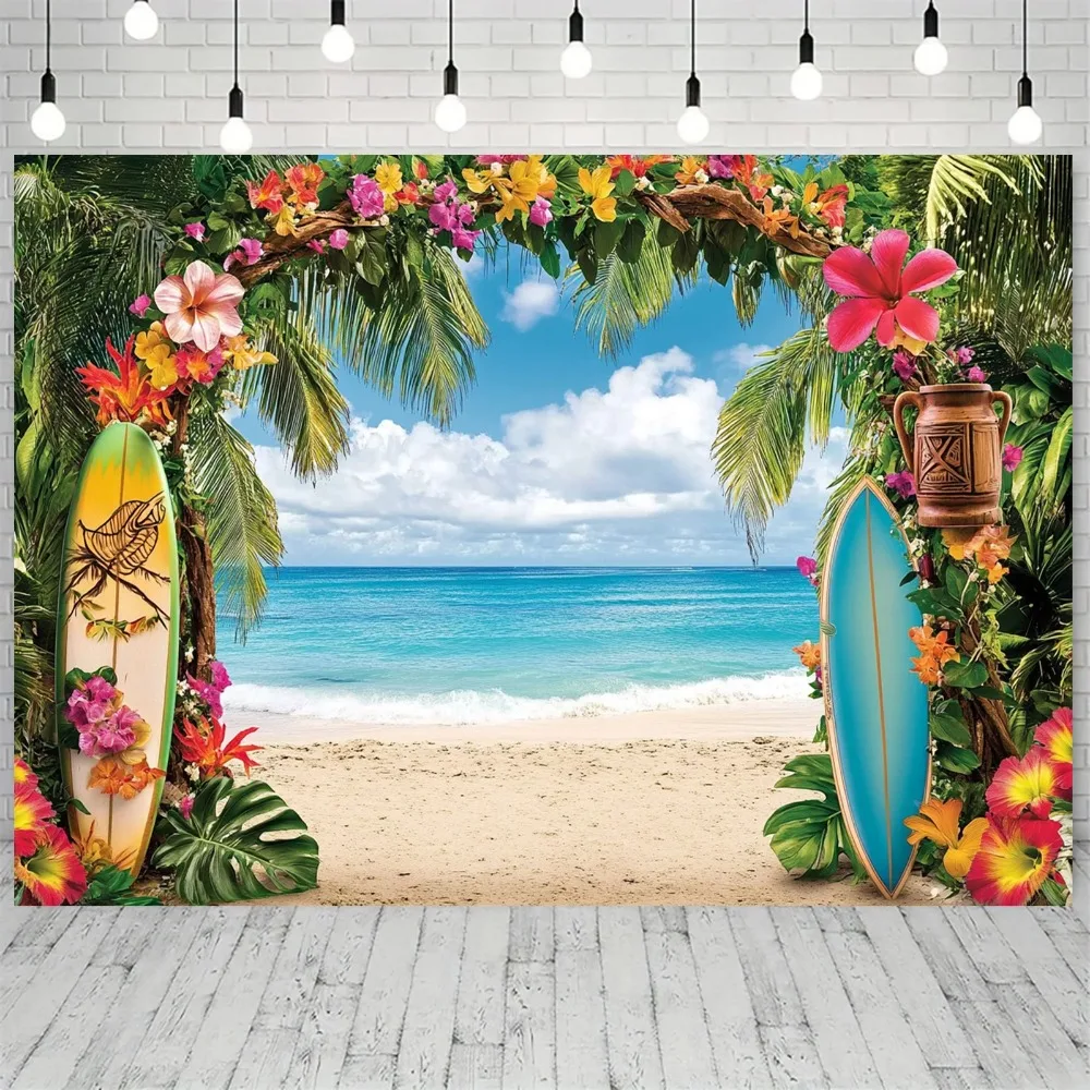 Hawaiian Tropical Beach Flower Ocean Sky Theme Banner Backgr