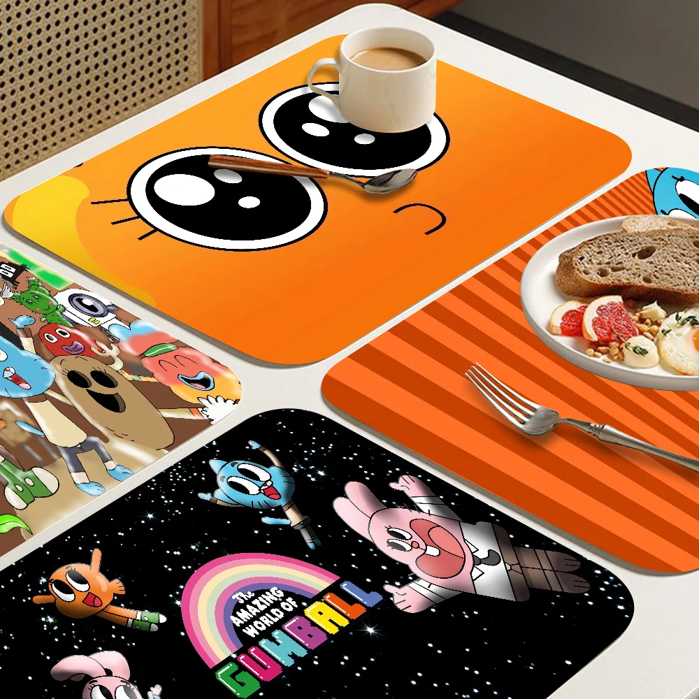 The-Amazing World G-Gumball Kitchen Drainage Mat Retro Style Dish Drying Pads Absorbent Placemats Tableware Mats Accessories