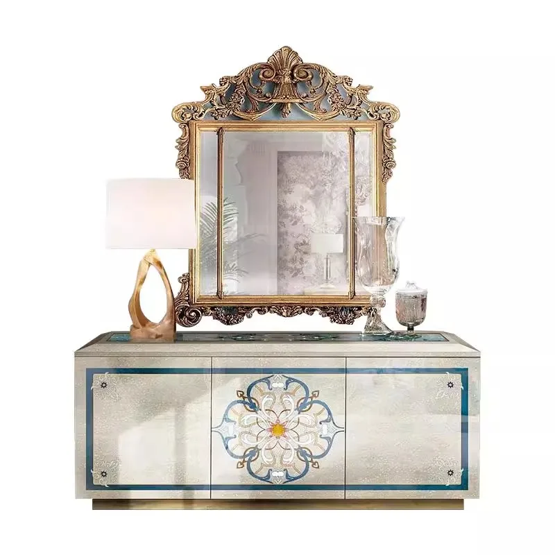 

European shell parquet living room side entrance solid wood storage side cabinet villa whole house furniture