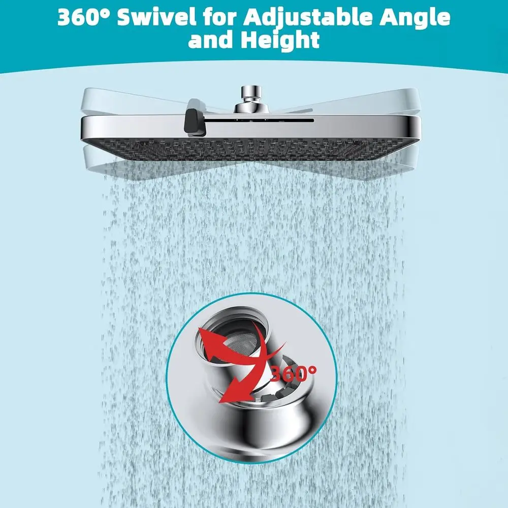 رأس دش عالي الضغط مقاس 13 بوصة مع 5 أوضاع، رأس دش ثابت كبير من الكروم للحمام، وصلة دوارة قابلة للتعديل #6