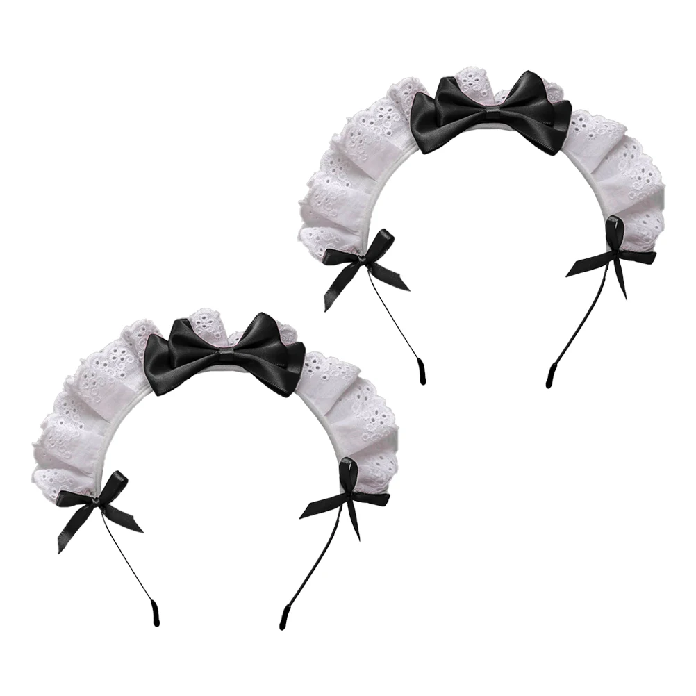 

2 pcs Black Headband Girls Party Headdress Cosplay Bows Headwear Hairhoops Maid Lolita Hairhoops Cloth Headbands Women Bows