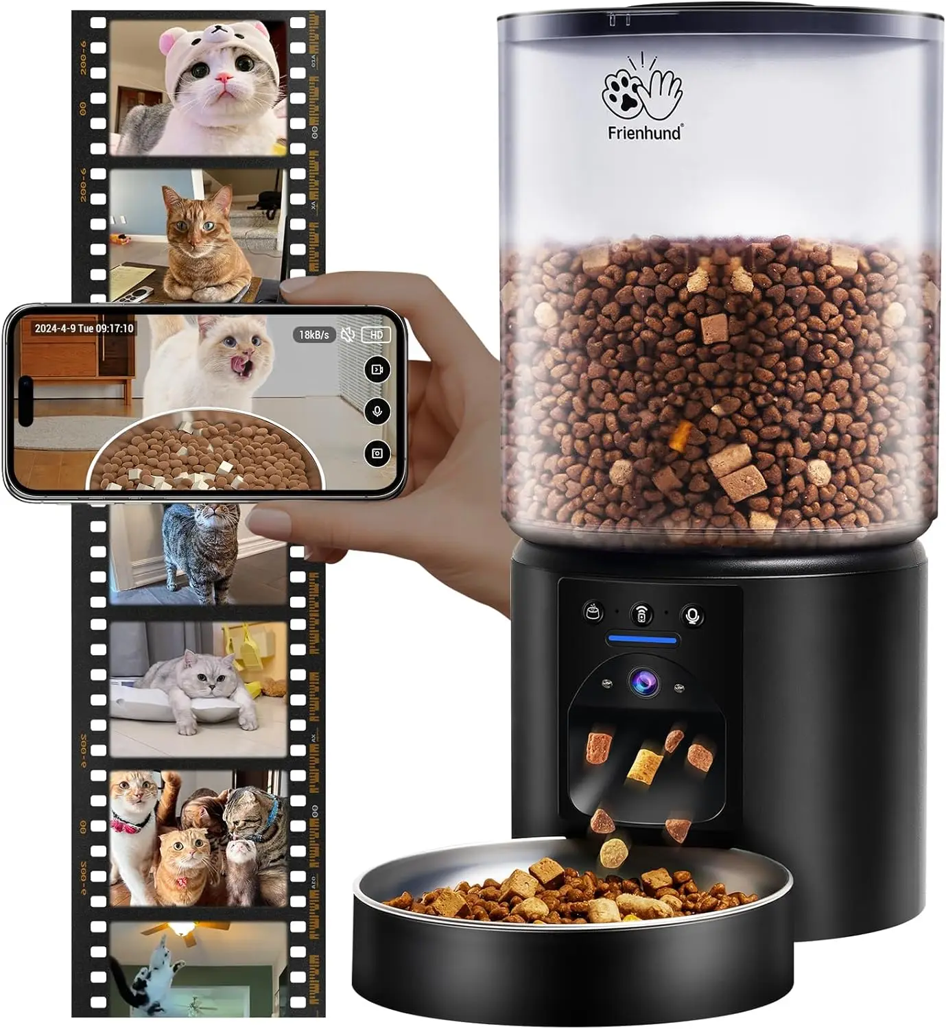 

Smart Pet Feeder with Camera: 5L Auto Food Dispenser, Night Vision, App Control for Cats and Dogs