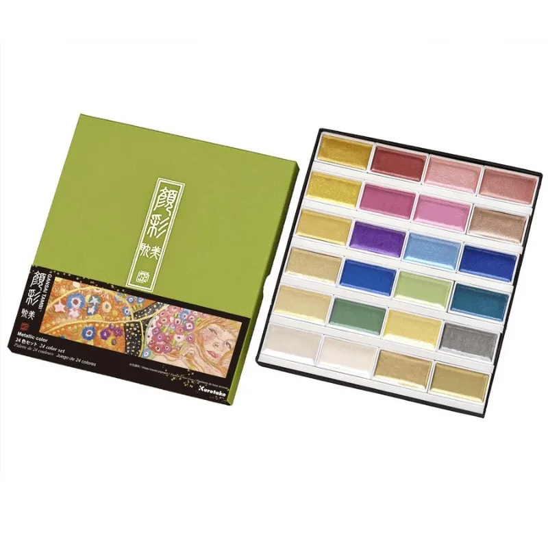 Japan Kuretake Gansai Tambi New Pearlescent Solid Watercolor Paint 24 Color Акварель Professional Artist Beginner Art Supplies