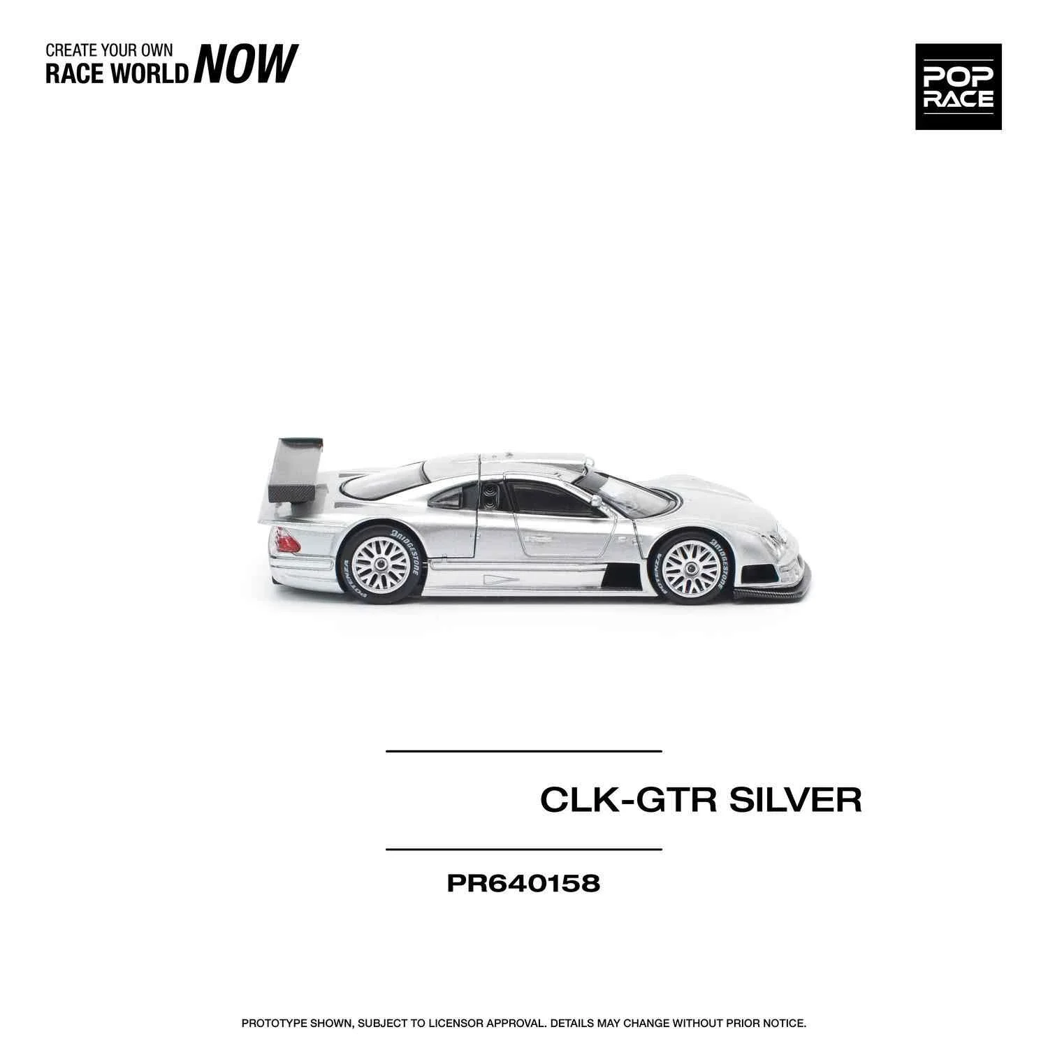 Voorverkoop 1:64 POP RACE CLK GTR C297 Zilver Diecast Diorama Automodel Speelgoed