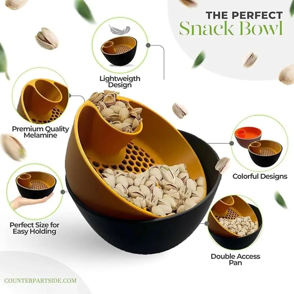 

Food Tableware 3D Printed Nut Seed Bowl Easy To Clean Dual-Chamber Pistachio Bowl Set Reused 2-in-1 Snack Organizer Kitchen Tool