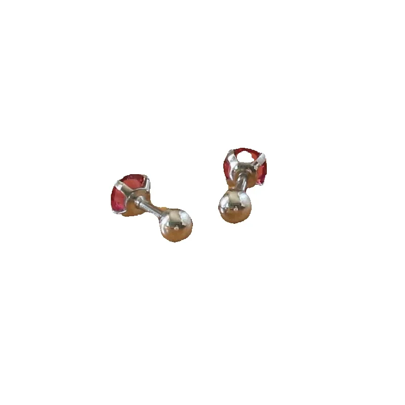 Titanium  Screw Stud Earrings With 3mm Purple AAA Zircon 316L Stainless Steel No Fade Allergy