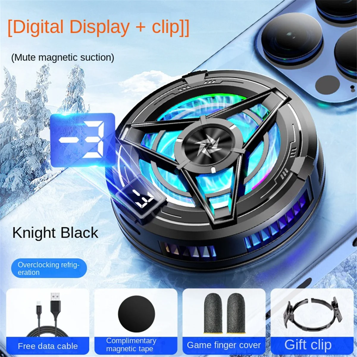 ATP5 Magnetic Mobile Radiator Phone Cooler with Digital Display Semiconductor Cooling Fan Cooler for Tablet/Phone Cooler,A