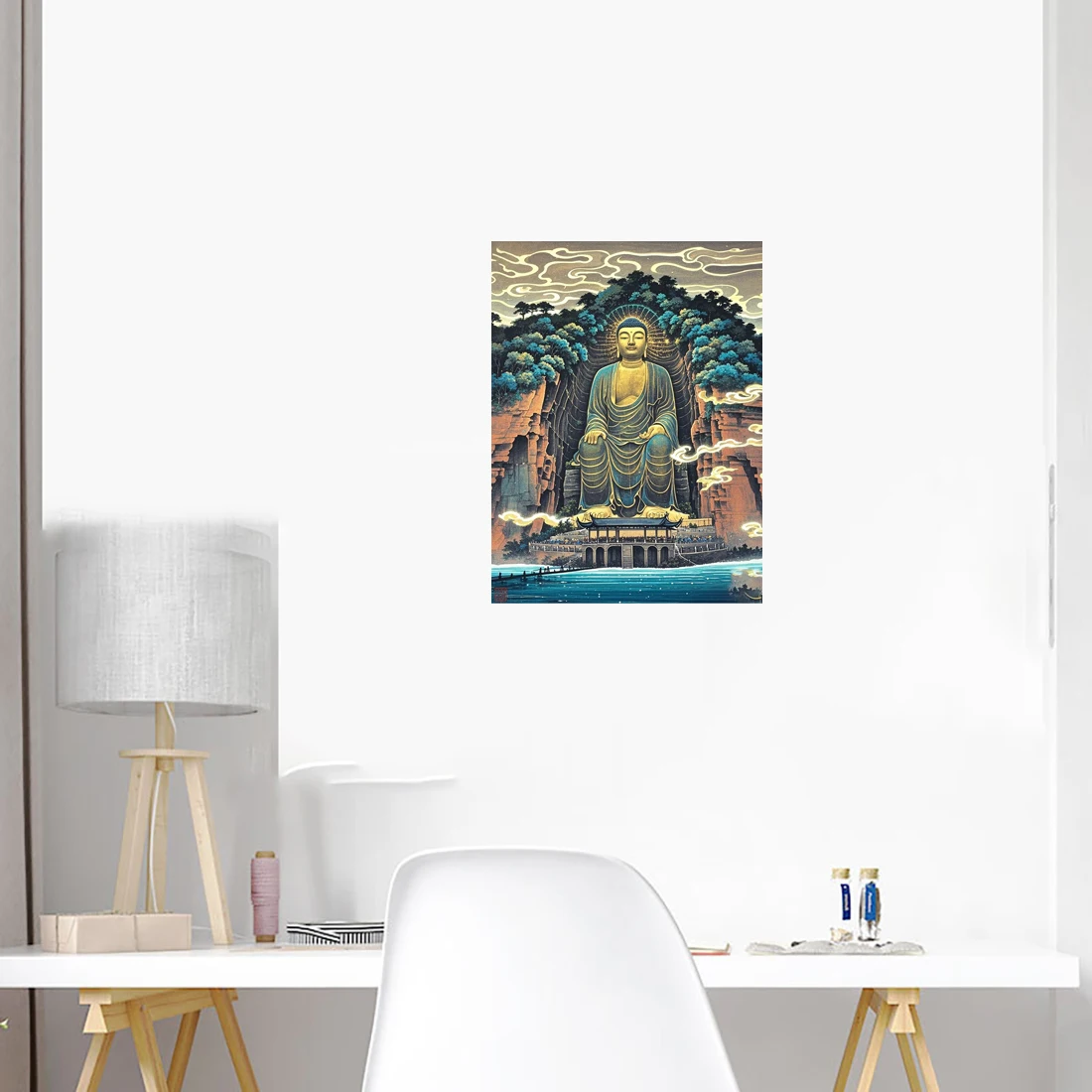 Three Ratels QHH48 Ancient and majestic Buddha statue art wall sticker For home decoration