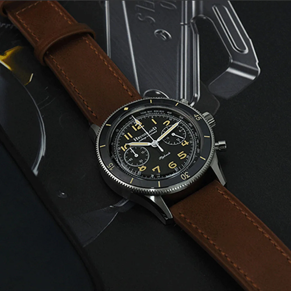 Hruodland 40.5 مللي متر ساعة يد كوارتز رجالية VK64 ريترو كرونوغراف الياقوت ساعات من الفولاذ المقاوم للصدأ الذكور مقاوم للماء reloj hombre