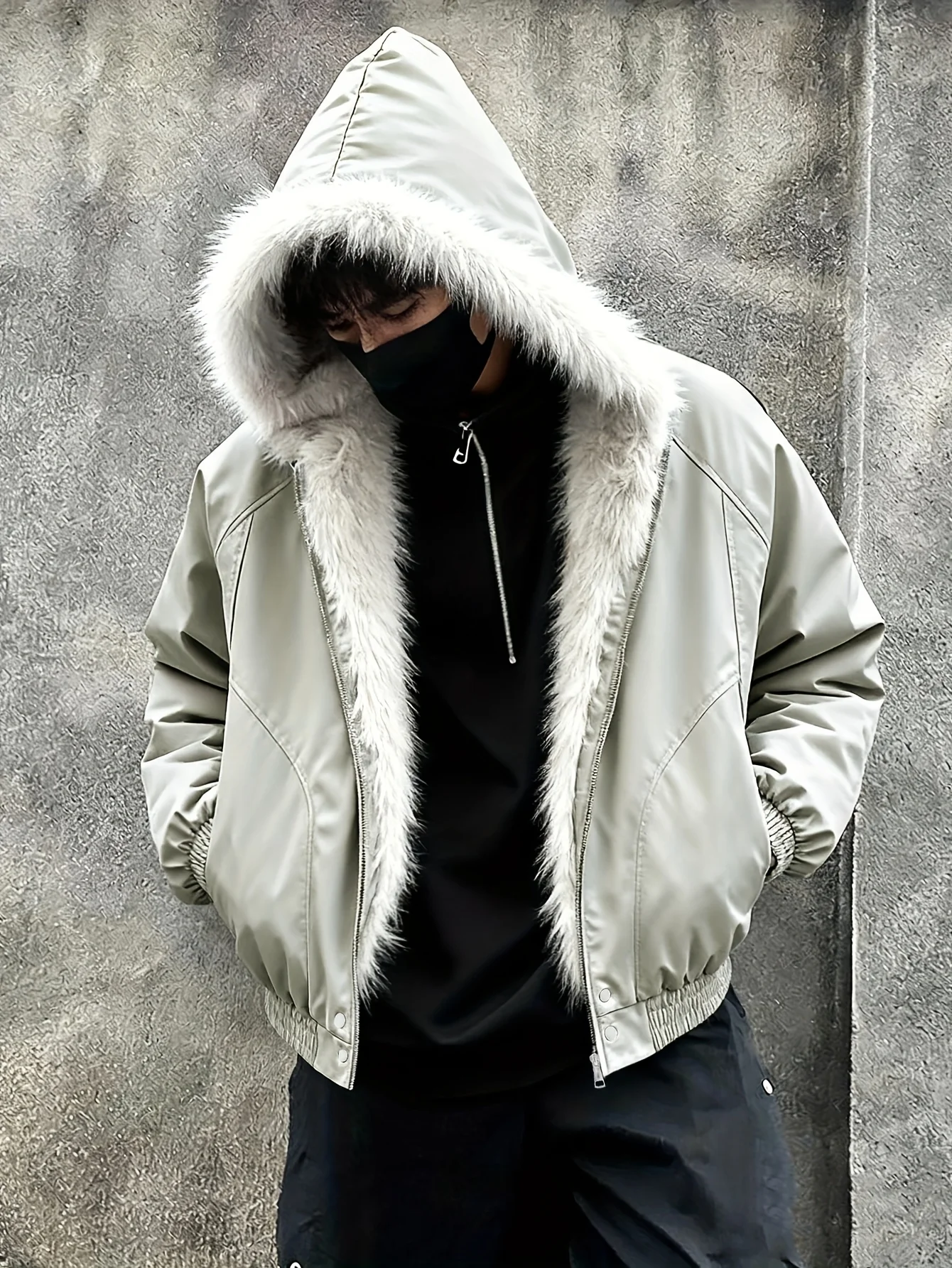

Men's Full-Zip Hooded Jacket with Fur-Like Collar - Winter Warm Coat Full-Length Zipper Closure,Streetwear & Casual Wear