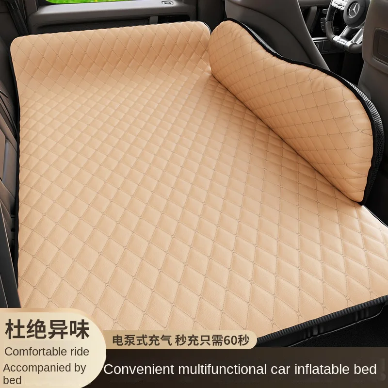 

Auto Car Travel Bed Artificial Leather Embroidery Car Inflatable Bed with Headguard Station Wagon Mid Bed Car Inflatable Bed