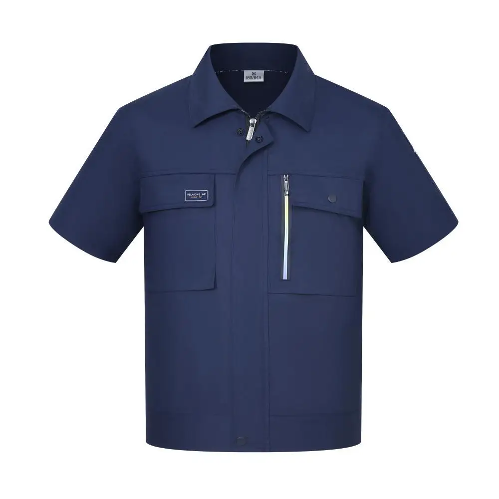 Summer Comfortable Work Uniform Short Sleeve Flocking Cotton Polyester Labor Protection Suit Customizable Machine Repair Set