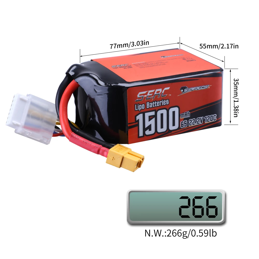 SUNPADOW 6S 22.2V Lipo Battery 1100mAh 1300mAh 1500mAh 120C with XT60 Plug for RC FPV Helicopter Airplane Drone Quadcopter Hobby