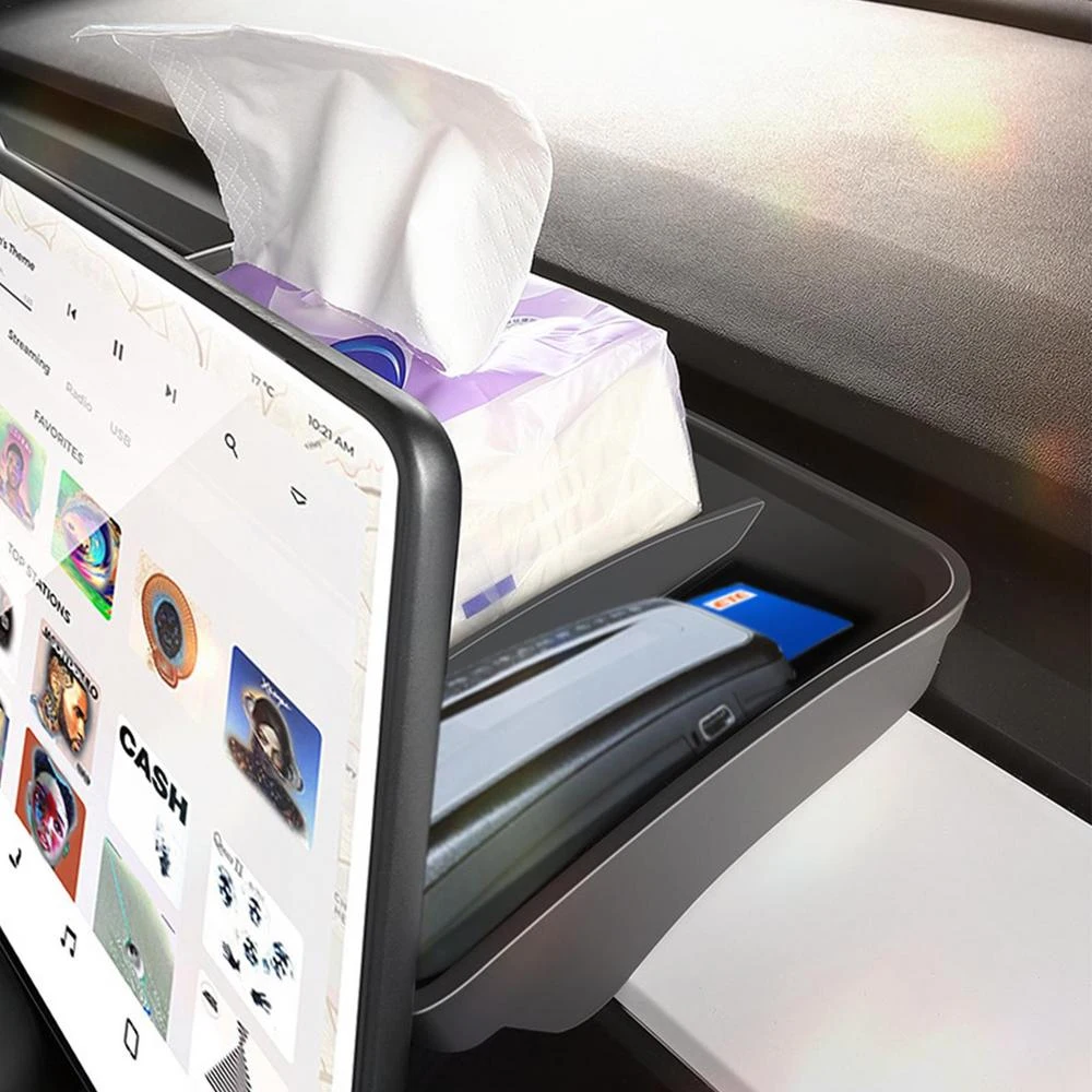 Für Tesla Modell 3Y Bildschirm Hinten Lagerung Box Organizer Magnetische Lagerung Unsichtbare ETC Sonnenbrille Tablett Tissue Box Zubehör – Detail 5
