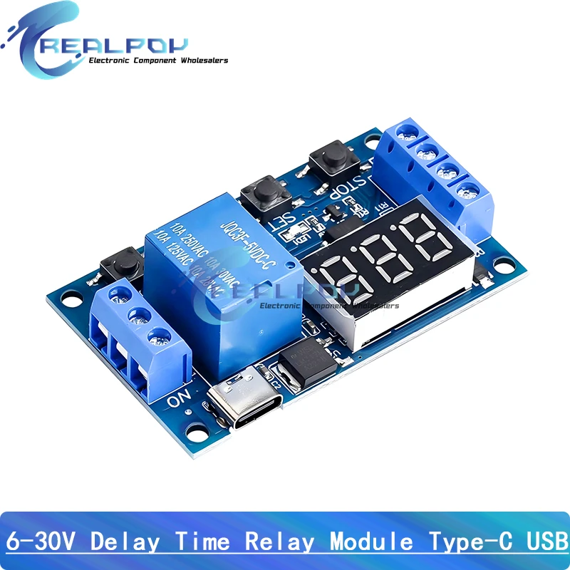 1 Channel 5V Relay 6-30V Relay Module OFF/ON Switch Trigger Time Delay Circuit Timer Cycle 999 minutes Adjustable XY-J02