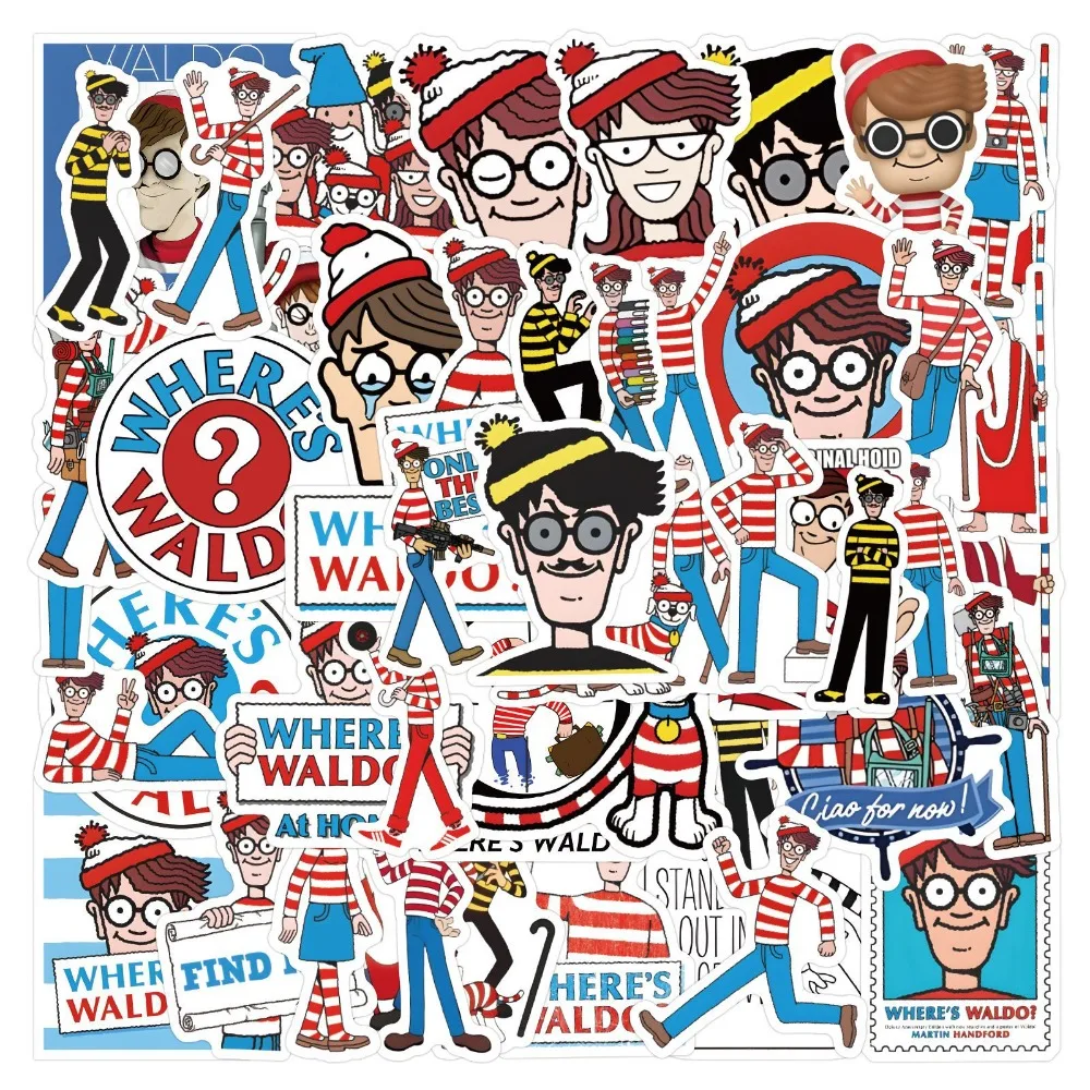 10/50pcs Cute Wheres Waldo Stickers Aesthetic Decals Decorative Scrapbook Notebook Phone Luggage Sticker
