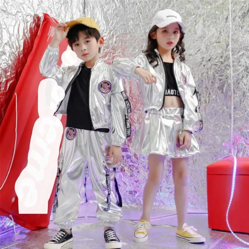 

Silver Hip Hop Clothing T Shirt Jacket Tops For Child Girls Boys Jazz Dance Costumes Wear Ballroom Dancing Clothes Outfits Kids