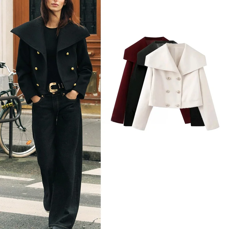 Col Long vêtements d'extérieur trajet Sle coupe ajustée Polyest printemps nouveau femmes Double rangée boutons large