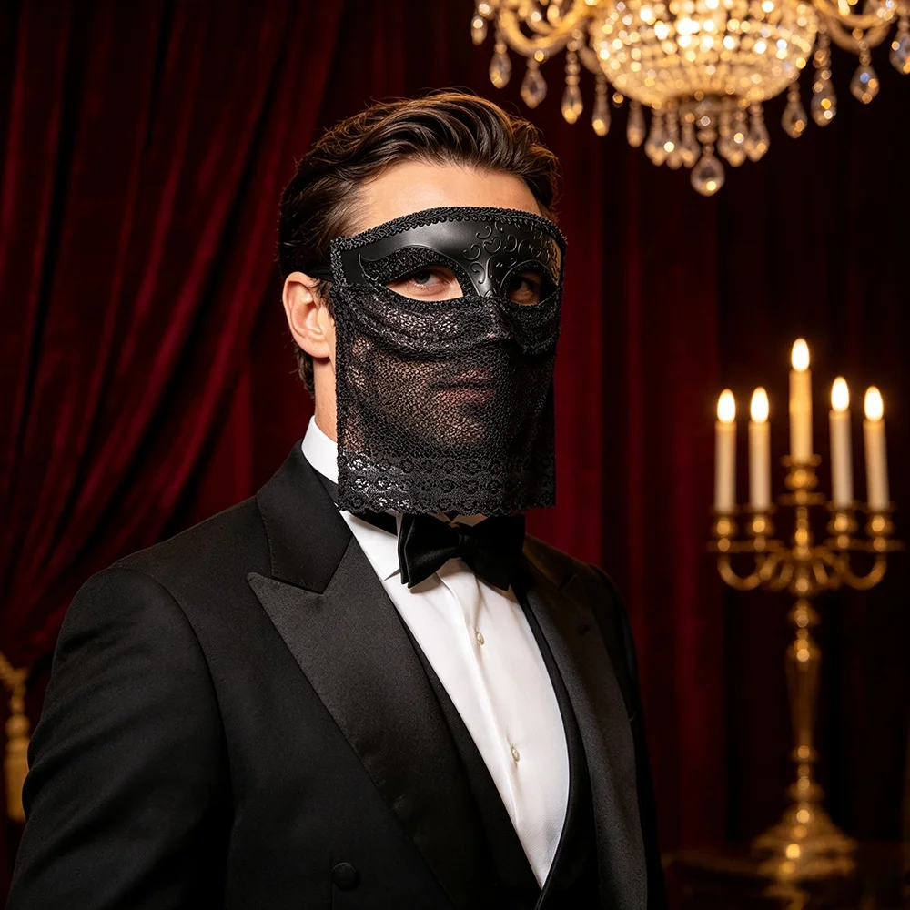 Maskerade-Maske mit Spitzenschleier, Venezianische Party-Maske, Geheimnisvolle Halbgesichts-Augenmaske, Halloween-Cosplay-Kostüm-Party-Requisiten – Detail 13