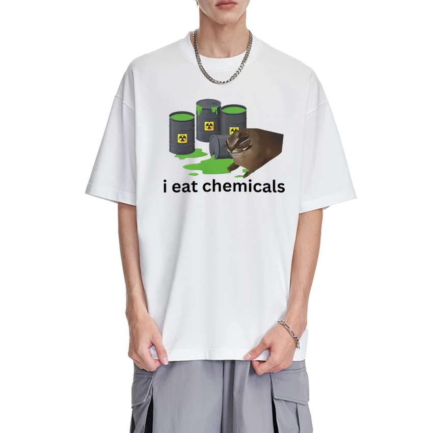 

Funny humor I Eat Chemicals Cursed Cat Meme Graphic T Shirts Unisex harajuku 100% Cotton Tops Men Women short sleeve T-shirt