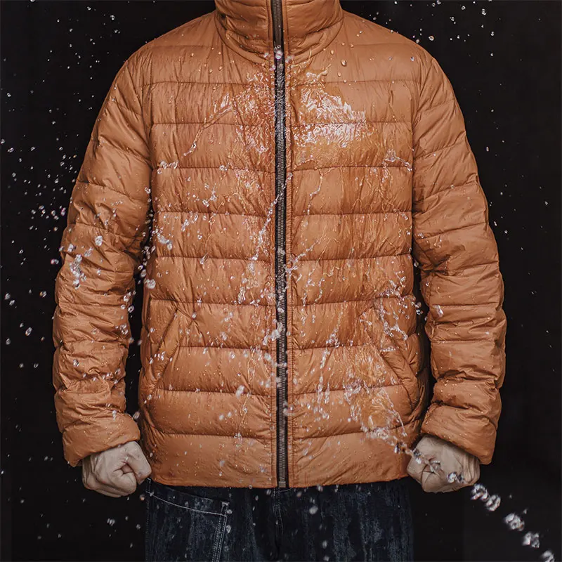 Maden Men's Winter Hooded Down Jacket Lightweight Hydrophobic White Duck Down Filling Warm Inner Layer Coat for Fall Winter