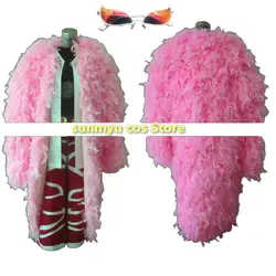 Donquixote Doflamingo Cosplay Costume Custom size Pink Feather Coat with Glasses