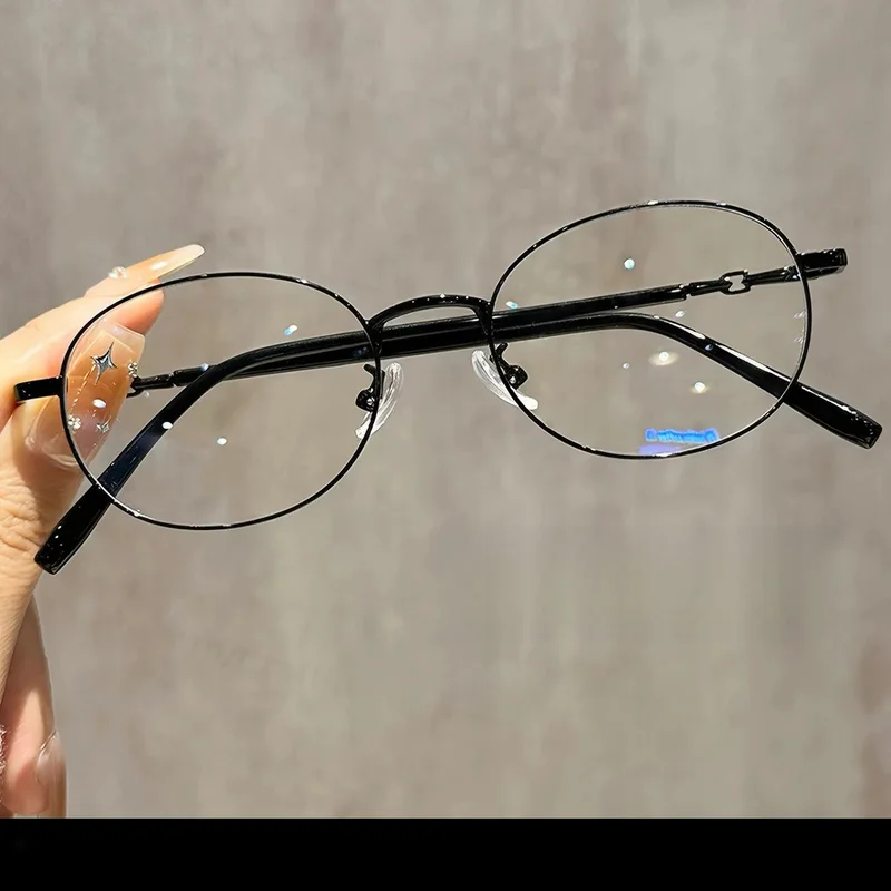Elliptical stylish and simple anti-blue light glasses, Korean version, women's elegant style decorative glasses