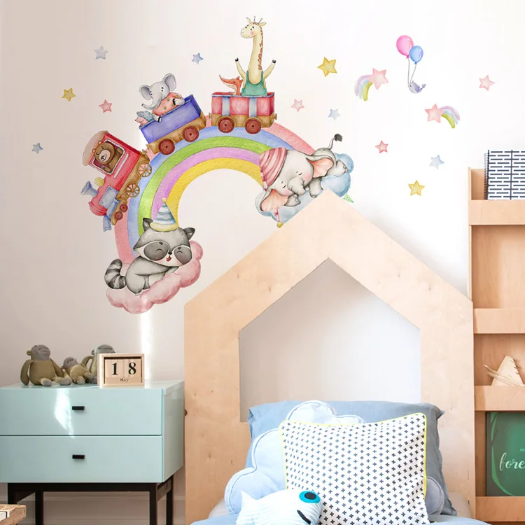 Fantasy Regenbogen-Tiere Wandaufkleber Cartoon Kinderzimmer Dekoration Wandbild für Heimdekoration Tapete Kinderzimmer Selbstklebende Aufkleber – Detail 3