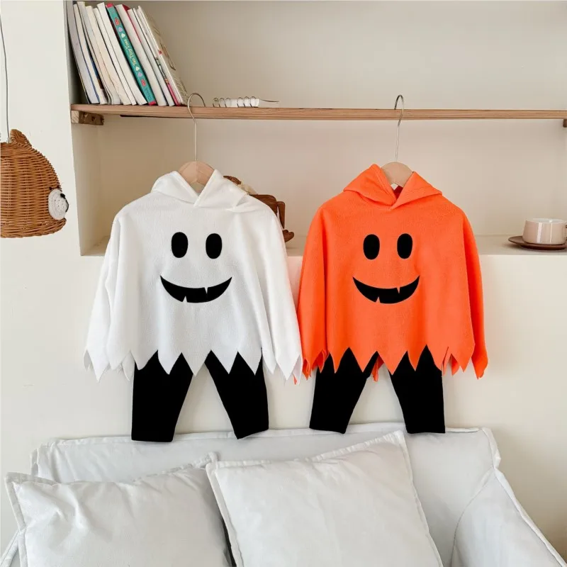 K-Star Toddler Baby Halloween Cosplay Set Spooky Ghost Hooded Cloak With Leggings Autumn Winter Funny Party Dress‑up Costume