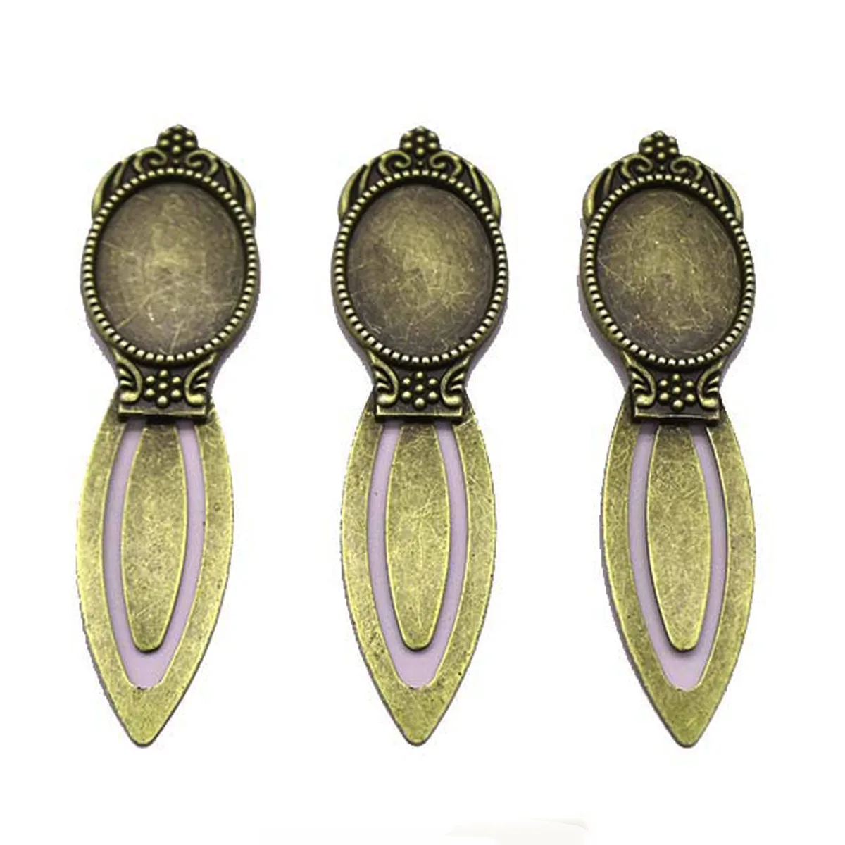 Bookmarks Base Blanks Bezel Bronze Tone Metal Flower For Book Reading Fit 18x25mm Cabochon Gem Cameo Setting Tray 81mm