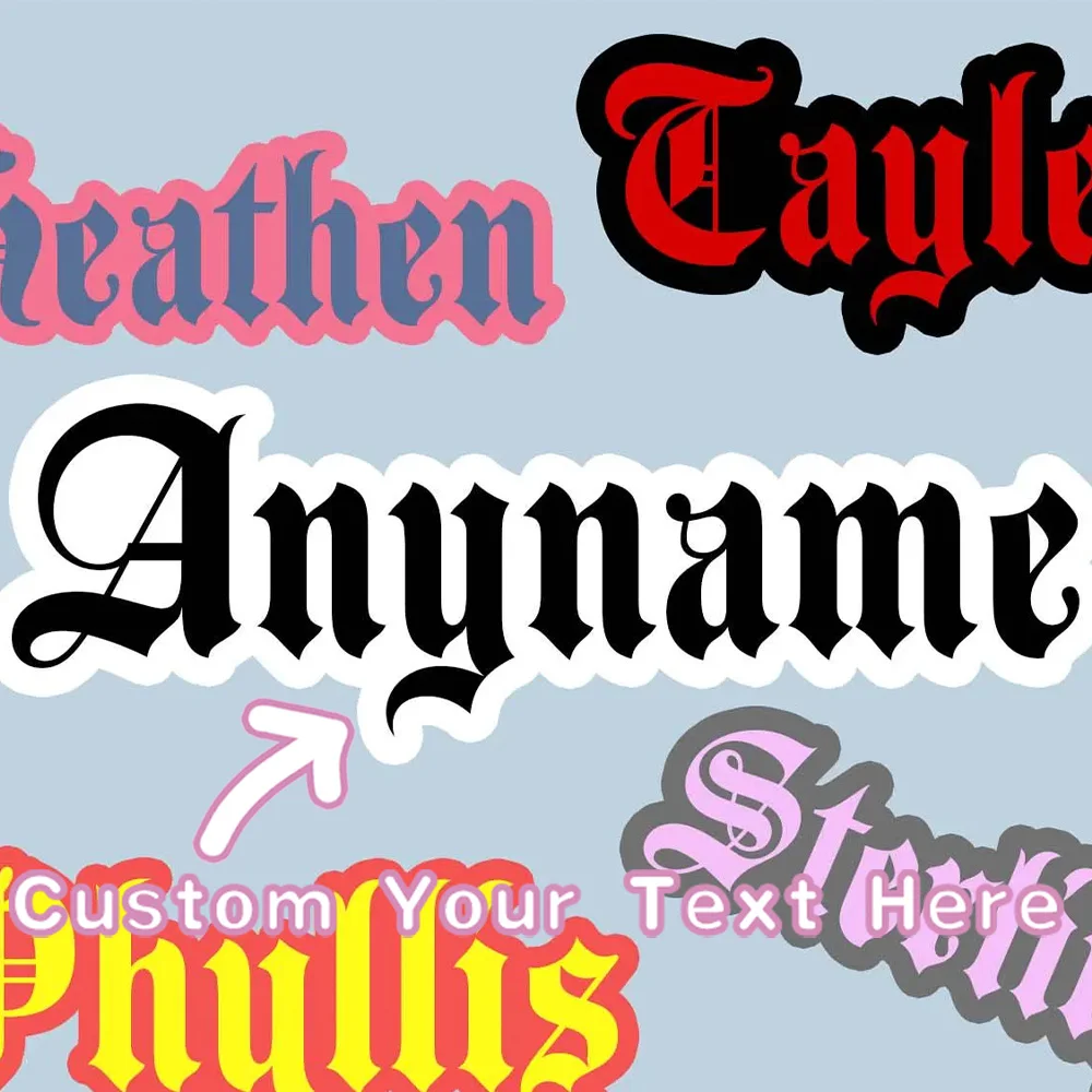 Personalized Custom Name Vinyl Sticker Gothic Font Double Layer Outline Waterproof Custom Text Decal For Tumbler Laptop Car Wate