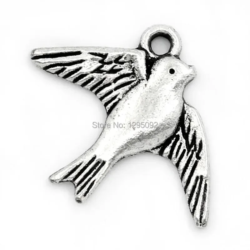 750Pcs Swallow Hirondelle Bird Animal Antique Silver Tone Charm Pendants Jewelry Findings 23x18mm(7/8
