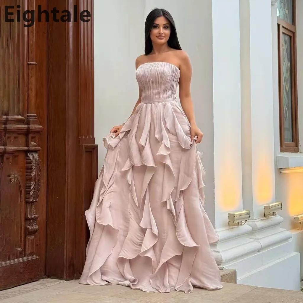Eightale 2025 rosa hasta el suelo Maxi vestido de noche sin tirantes para fiesta de boda vestido Formal de graduación vestido de fiesta de Dubái
