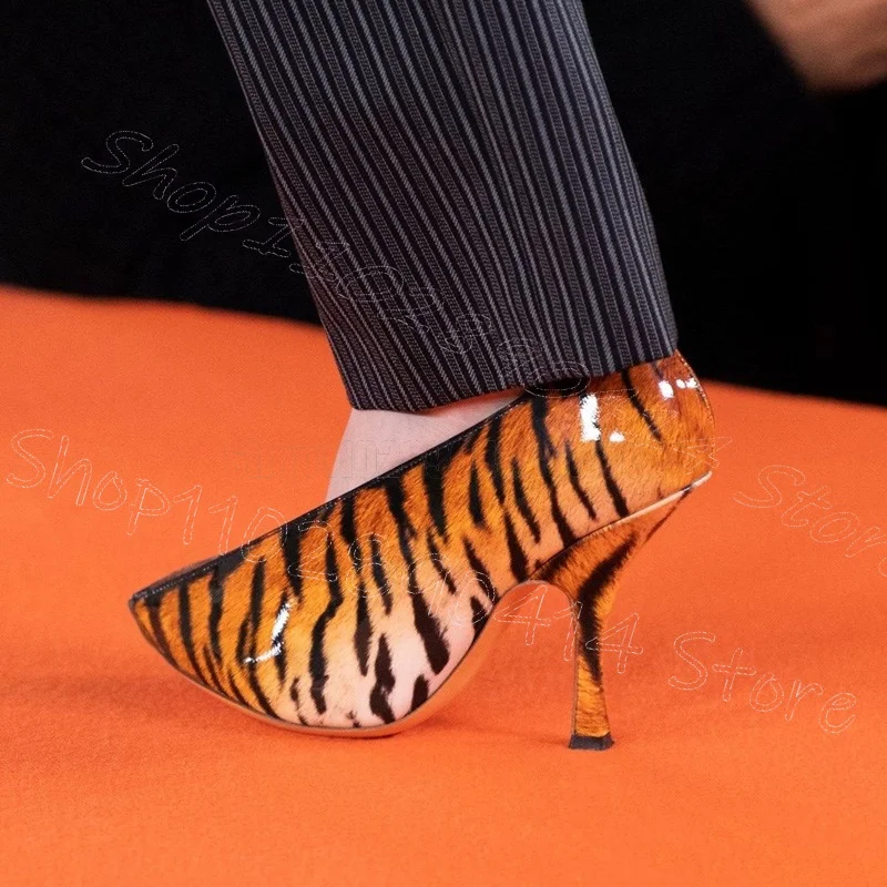 

Animal Print Patent Leather Pointed Toe Pumps Slip On Women Shoes Thin High Heels Party Banquet Runway 2025 Zapatos Para Mujere