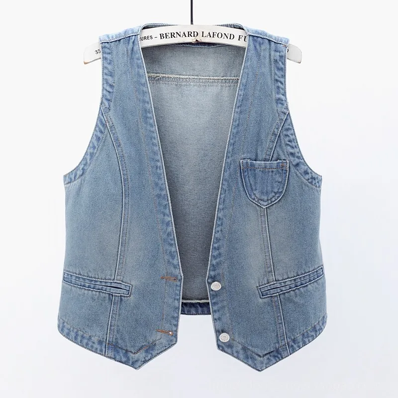 Women Vintage Denim Waistcoat Jacket 2026 Spring New Female Short Slim Sleeveless Coat Vest 6XL Single Breasted Solid Casual Top